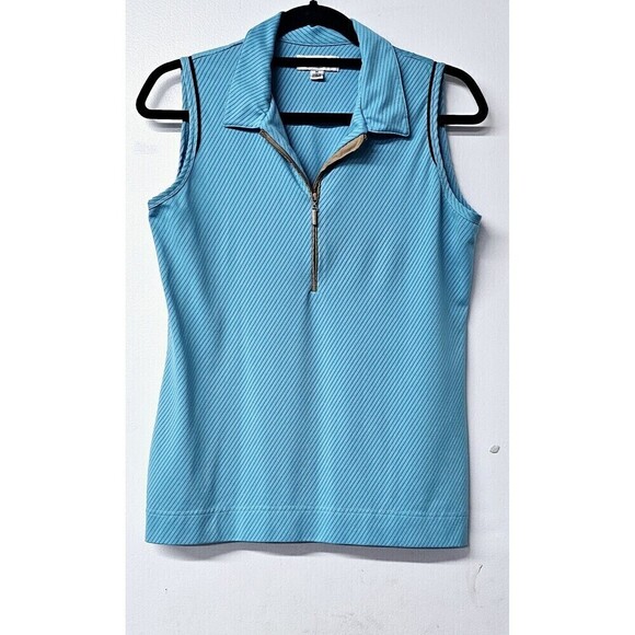 Sport Haley Tops - SPORT HALEY Teal 1/4 Zipper Short Sleeve Stretch Women Shirt (M)